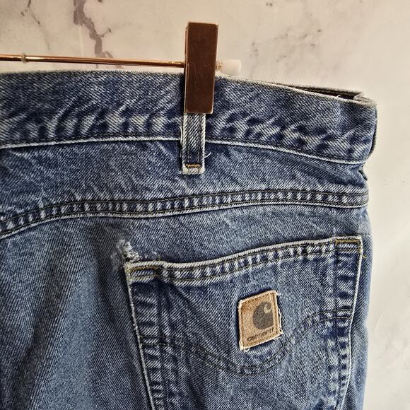 Carhartt Jeans Mens 38 X 30 Denim Relaxed Fit Medium Wash Straight Destroyed - Picture 10 of 11